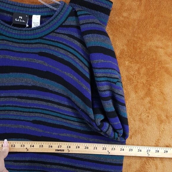 PAUL SMITH Mens Sweater XL Blue Purple Stripe Pullover Crew Wool Knit Logo $325 - Picture 6 of 8